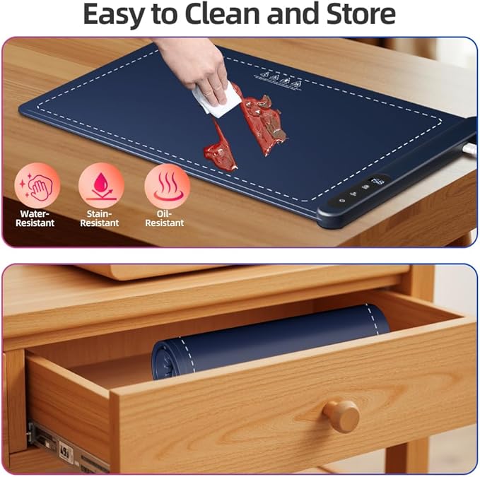 Warming Mat for Food, Heating Fastly in 10s, Full Surface Graphene Heating Food Warming Mat, Electric Warming Tray with 6 Level Adjustable Temperature for Buffets Party and Home Daily Use (Blue)