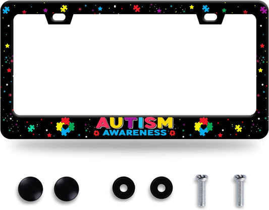 Autism Awareness License Plate Frame License Plate Stainless Steel Parts Colorful License Plate Decorative with Screws Size 12.3" x 6.3" Men Women