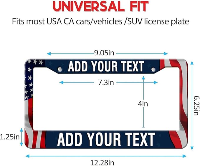 Personalized License Plate Frames, Custom License Plate Cover Metal Tag Holder,Customized Design Text License Plate Frame, Make Your Own License Plate Holder 2 Holes
