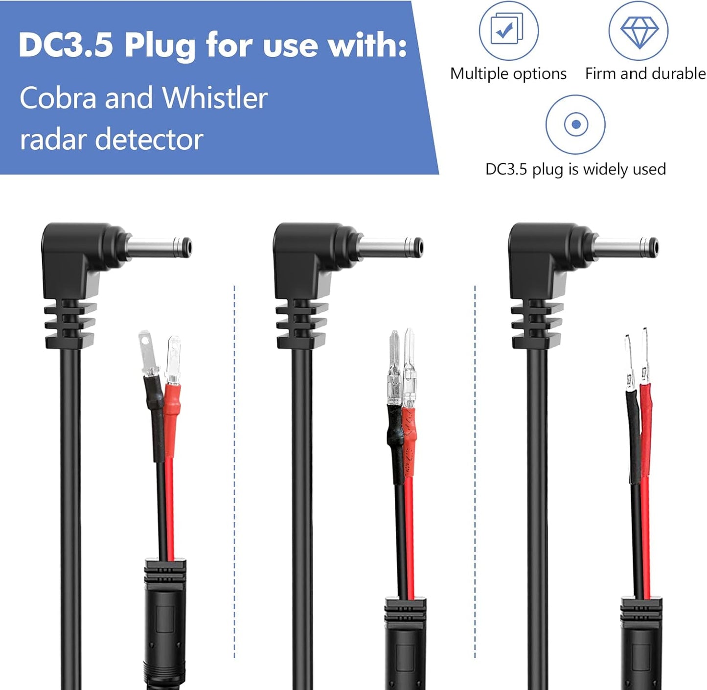 Radar Detector Hardwire Power Cord,Rearview Mirror Plug Cable,with Inline Fuse Holder,Suitable for Uniden Escort Beltronics Valentine One Cobra Whistler Radar Detector,3-Piece Set,13.7'' (DC3.5)