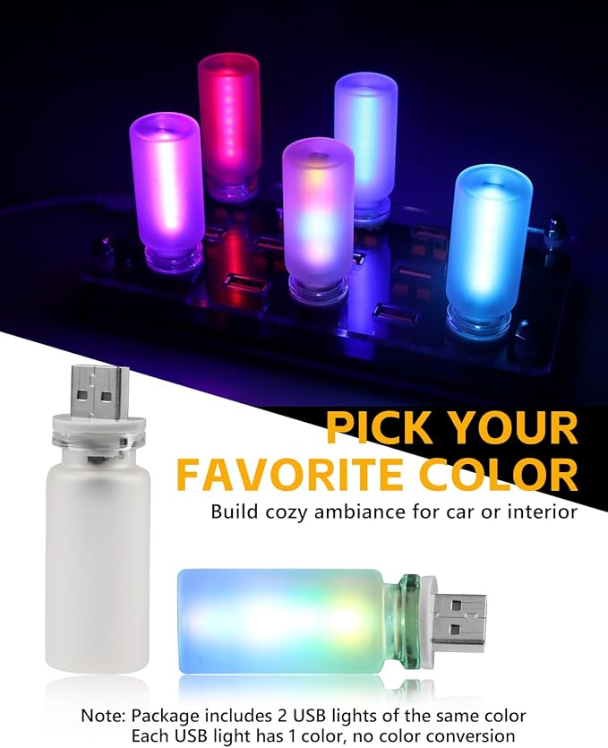 2 PCS USB Light for Car, Touch Control Mood Light with 7 Color Modes, Nightstand, Dimmable LED Light Strip for Car, Camping, Party – Portable, Low Power (Frosted)