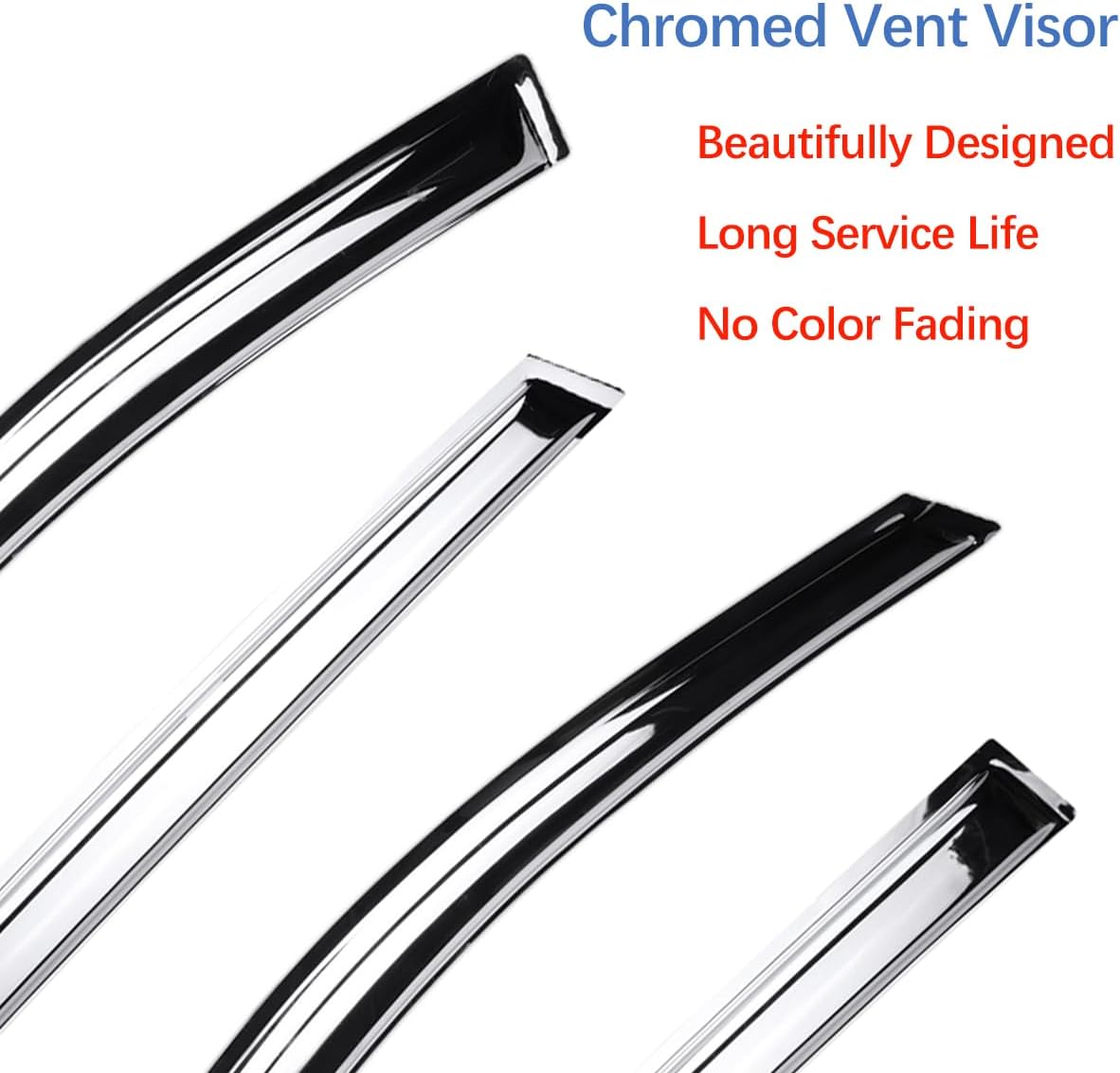 Chrome Side Window Visors Wind Vent Deflector for 1999-2016 Ford F-250/F-350/F-450/F-550 Super Duty SuperCrew Cab,4pcs Outside Mount Tape-On Chrome Nice Sun Rain Guards Set 94953Y