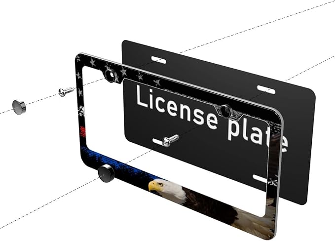 Eagle USA Flag License Plate Frames Funny Cute for USA Canada Vehicles Standard Car Tag Cover Holder Aluminum Metal for Women Men Auto Decoration Hardware Included