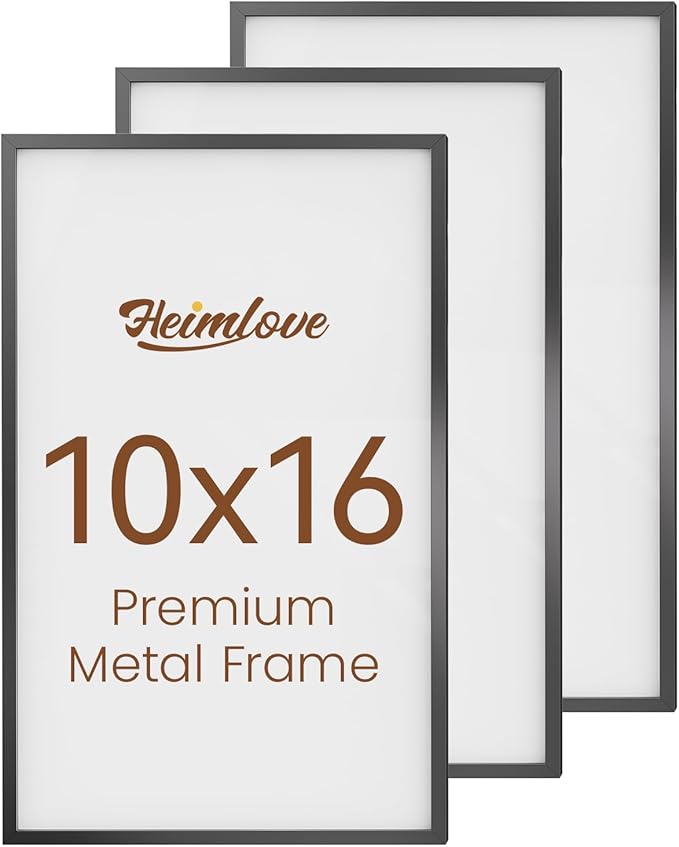Heimlove 10x16 Metal Picture Frame,Black Aluminum Photo Frames-Real Tempered Glass,Wall Gallery Poster Puzzles Artwork frame Mounting Horizontally or Vertically Decor for Wall-3 Pack