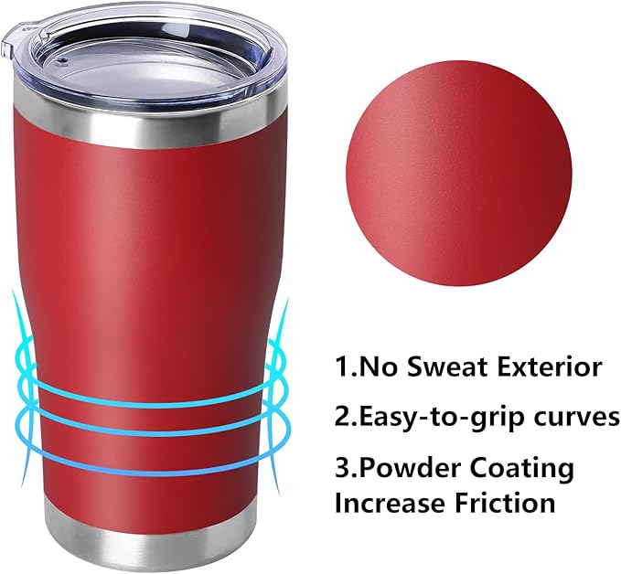 DOMICARE 20oz Tumbler with Lid Stainless Steel Tumblers Bulk, Double Wall Vacuum Insulated Coffee Travel Mug Powder Coated Tumbler, 12 Count (Pack of 1) Red