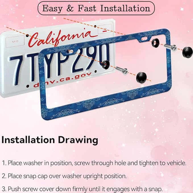 2pcs Blue Texture Japanese Wave License Plate Frame for Women,Traditional Japanese Styles car Decorative tag Frames Girly,Japanese Art License Plate Cover Holder for Vehicle with car Keychain tag