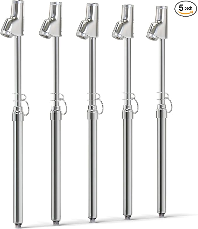MEANLIN MEASURE Silver Double Straight Type Tire Pressure Gauge，Dual Head Air Pressure Gauge 5Pcs，Pressure Range 10-150 Psi(Suitable for Trucks, etc.