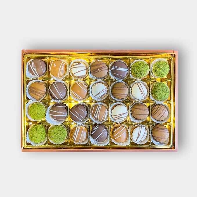Zaitoune Mixed Chocolate & Pistachio Royal Petit Fours – 12 oz | Assorted Gourmet Chocolate Covered Cookie Selection | Authentic Arabic Cookies in a Beautiful Gift Box | Great Sharing Present