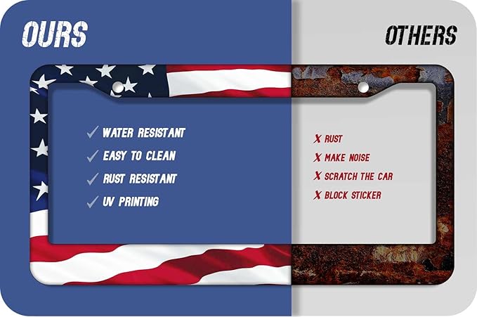 1PCS American Flag License Plate Frame Holder - USA Stars and Stripes Auto Universal Aluminum Matte Car Tag Holder Covers with Sticker & Screws for Men (A-Wave, 1 PCS)