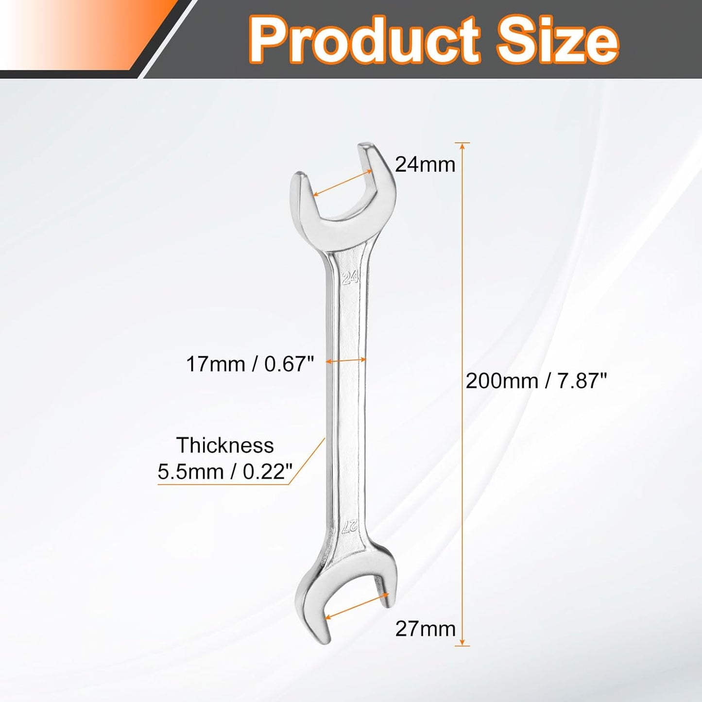 HARFINGTON Double Open End Wrench 24mm x 27mm Metric 15 Degree Offset Angle Small Flat Head Wrench Galvanizing Open Ended Spanner for Automotive Repair Furniture Assembly