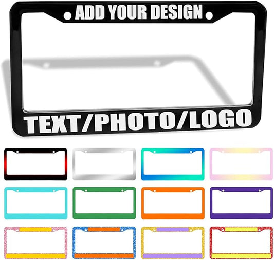 Personalized License Plate Frames Custom License Plate Holder Personalized Aluminum Metal Car Tag Holder with Text Image Logo,Funny Car Gifts for Women Men, 2 Holes
