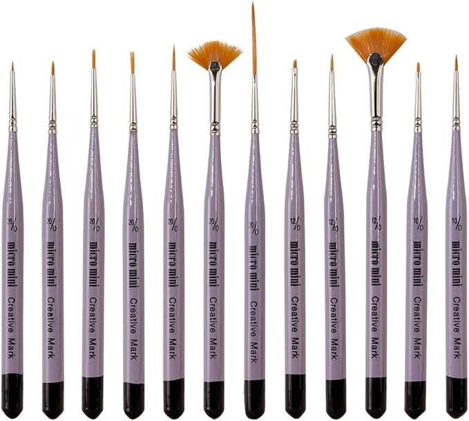 Micro Mini Fine Detail Paint Brush Set of 12 Pieces, Small Short Handle Taklon Bristles for Detailing, Paint by Number Art, Models & Nails