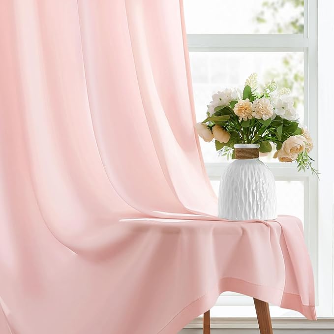 HOMEIDEAS Non-See-Through Blush Pink Privacy Sheer Curtains 52 X 84 Inches Long 2 Panels Sheer Curtains Light Filtering Window Curtains Drapes for Bedroom Living Room