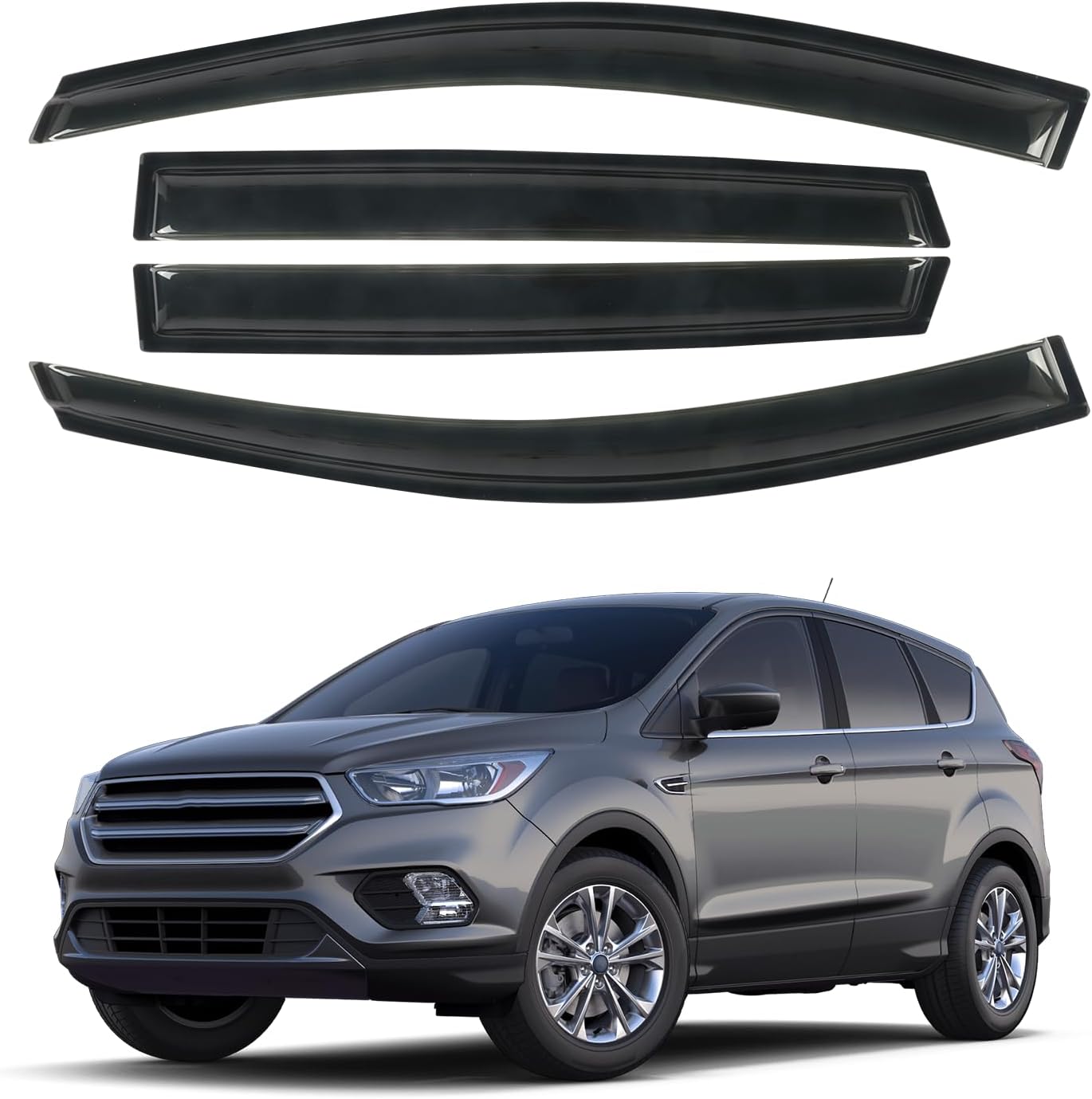 Rain Guards Fit for 2013-2019 Ford Escape, Tape-On Window Visors Shield, Smoke Tinted Vent Guard Deflector, Outside Mount Vent Visors,2013 2014 2015 2016 2017 2018 2019