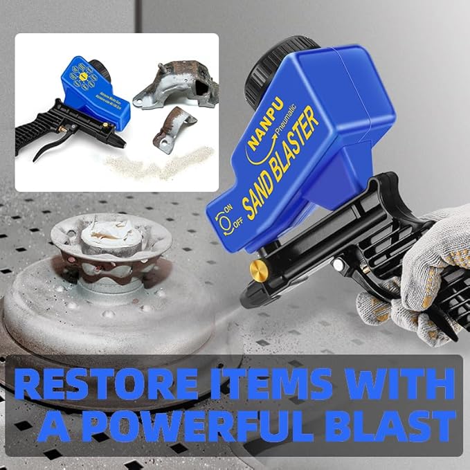 NANPU Light-Duty Air Sandblaster Gun Kit with Gravity Feed, Ceramic Nozzle, Metal Body, for Small Project Surface Prep, Paint & Rust Removal, Metal/Wood/Glass Etching, Requires Air Compressor