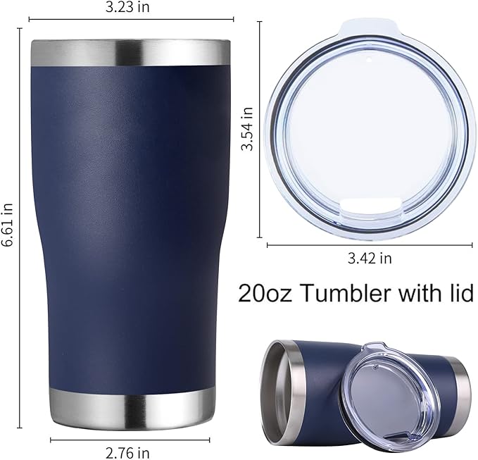 DOMICARE 20oz Tumbler with Lid Stainless Steel Tumblers Bulk, Double Wall Vacuum Insulated Coffee Travel Mug Powder Coated Tumbler, 4 Count (Pack of 1) Navy