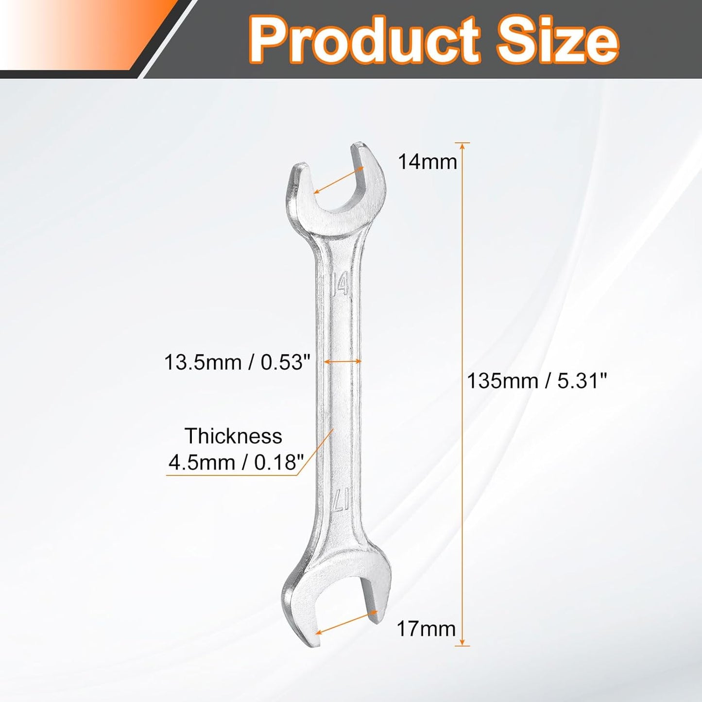HARFINGTON 2pcs Double Open End Wrench 14mm x 17mm Metric 15 Degree Offset Angle Small Flat Head Wrench Galvanizing Open Ended Spanner for Automotive Repair Furniture Assembly