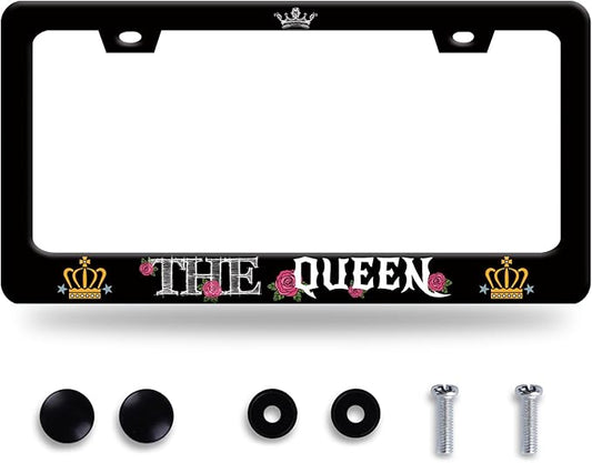 Personalise Queen License Plate Frame Colorful Crown License Plate Frames Funny Auto Accessory Bracket Stainless Steel License Plate for Women Men 6.3x12.3 Inch