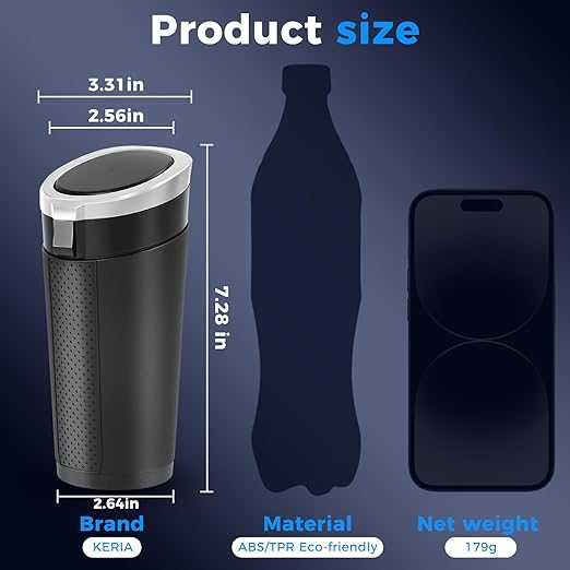 Keria Car Trash Can Bin with Lid - Mini Car Garbage Can Cup Holder-Small Leakproof Vehicle Trash Garbage Can Bin-Automotive Car Organizers and Storage for Back Seat SUV Vechile Accessories (Black)
