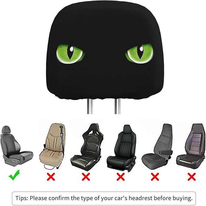 Dujiea 2 Pack Black Cat Eye Car Headrest Covers, Universal Soft Car Seat Head Rest Cover Protector, Vehicle Accessories Fabric Headrest Cover for Cars Vans Trucks