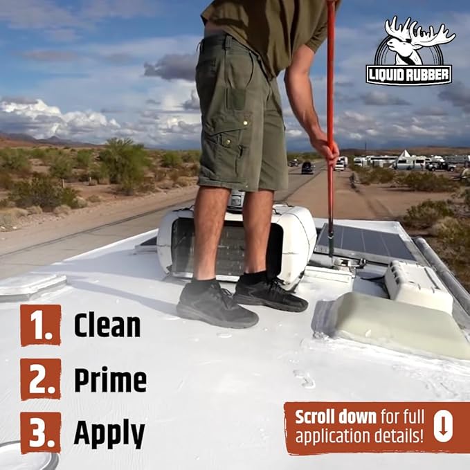 Liquid Rubber RV Roof Coating Solar Reflective Waterproof Trailer Repair Kit Includes: RV Sealer 1 Quart, Seam Tape - 4"x12.5', 1 Tube RV Lap Sealant