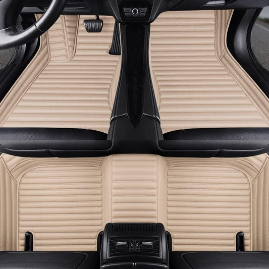 Custom All-Weather Protection Luxury Leather Floor Mats for Cars SUVs Trucks According Anti-Slip Leather Floor mats ﻿ (42,Striped Beige)