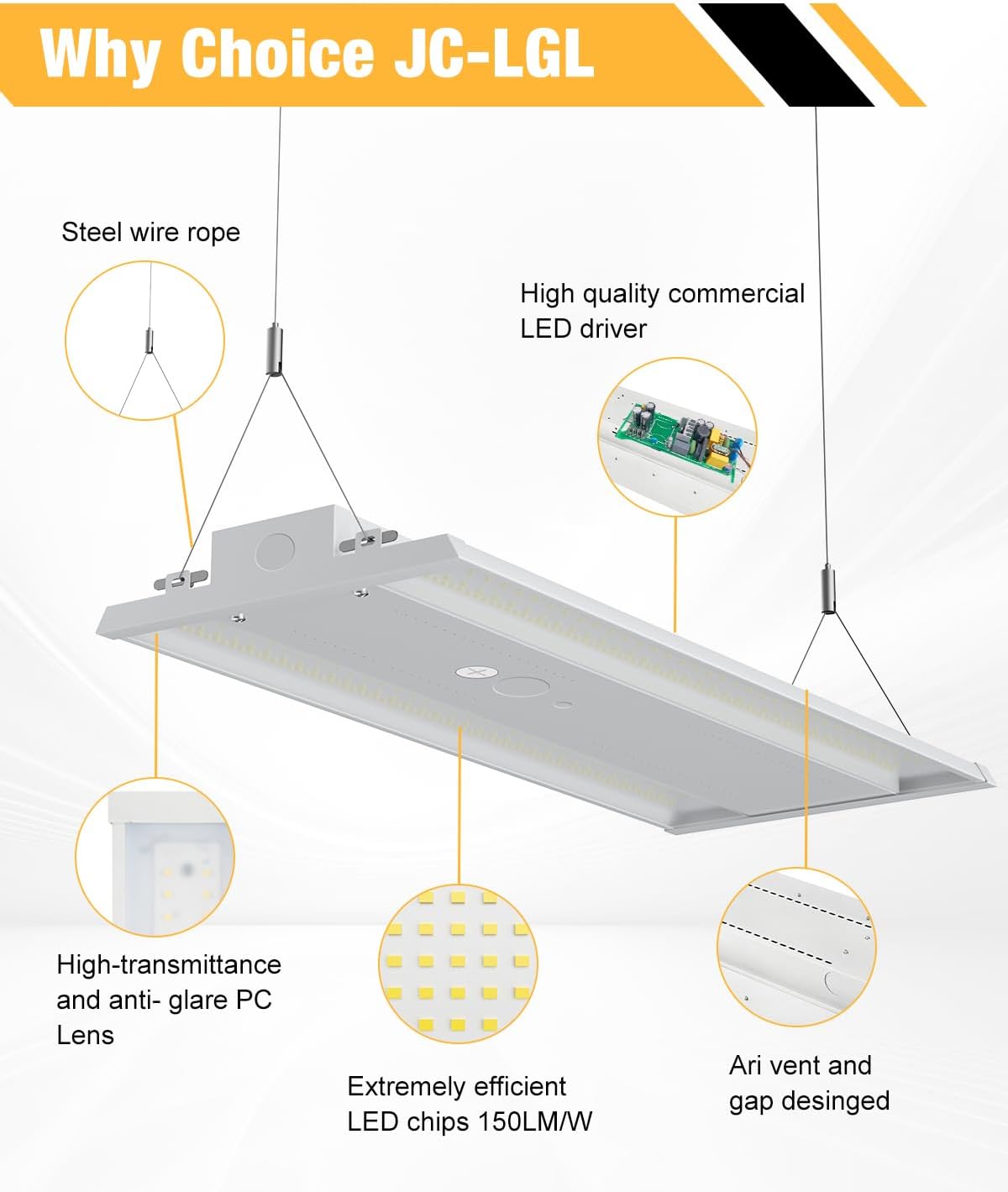 400W LED Linear High Bay Light, 60000LM Linear High Bay Shop Light Commercial 120-277V, 5000K for Warehouse, Garage Factory, UL Listed, 5 Years Warranty