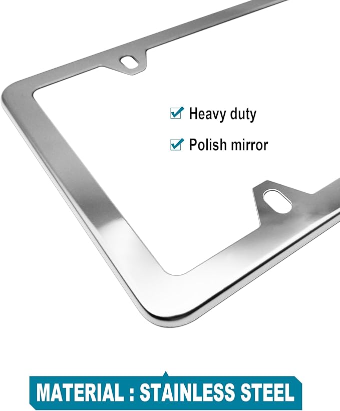 Clear License Plate Frames Covers- 2 Pack Flat Car Tag Protector and Stainless Steel Chrome Holder, Road Legal Unbreakable Acrylic Protective Shield with Screws Caps for Front Rear