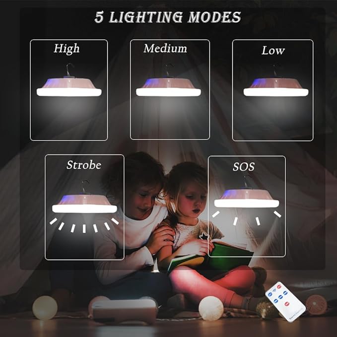 Solar Camping Lamp Tent Lights Outdoor 4500mah Portable 120 LED USB Battery Rechargeable Lantern Remote Control Hooked Waterproof Hanging for Indoor Home Emergency Power Outages Hurricane 3 Pack
