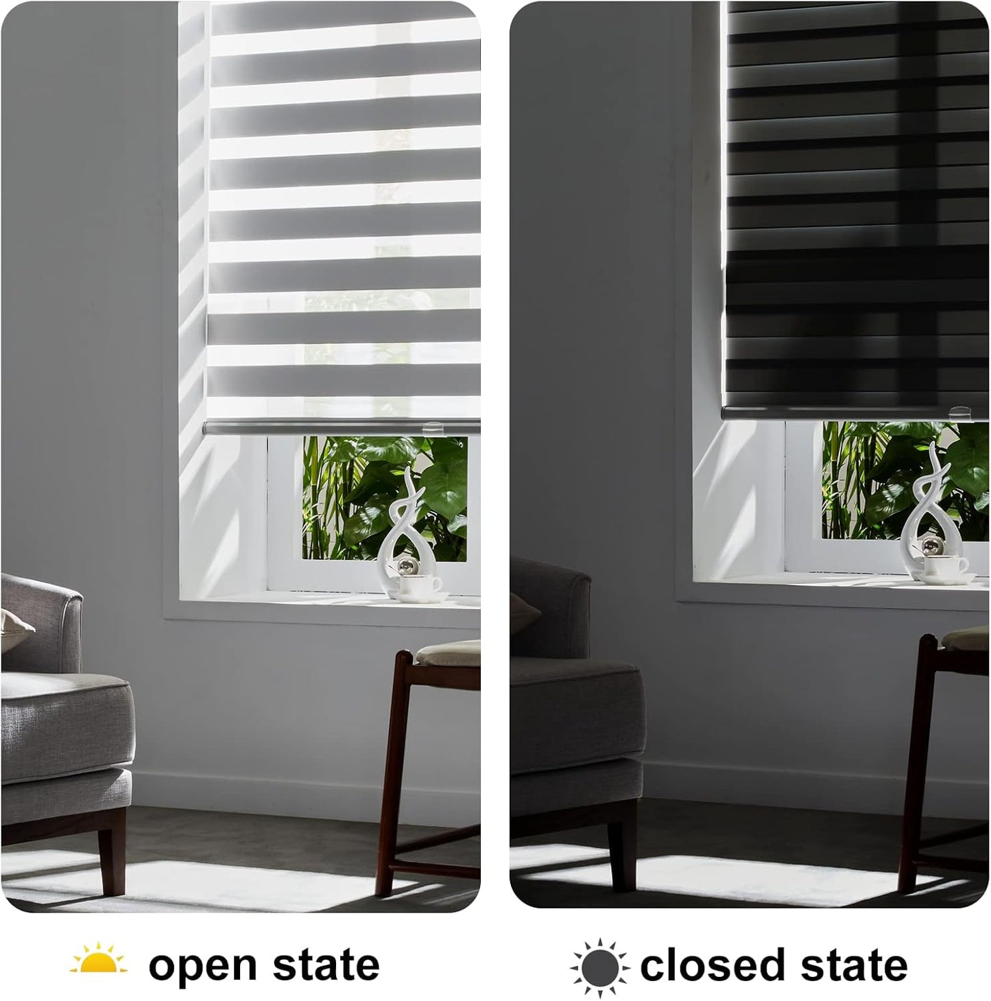 Persilux Cordless Zebra Blinds for Windows (70" W X 47" H, Grey) Free-Stop Windows Shades Dual Layer Light Control for Day and Night, Light Filtering Sheer Shades for Home, Easy to Install