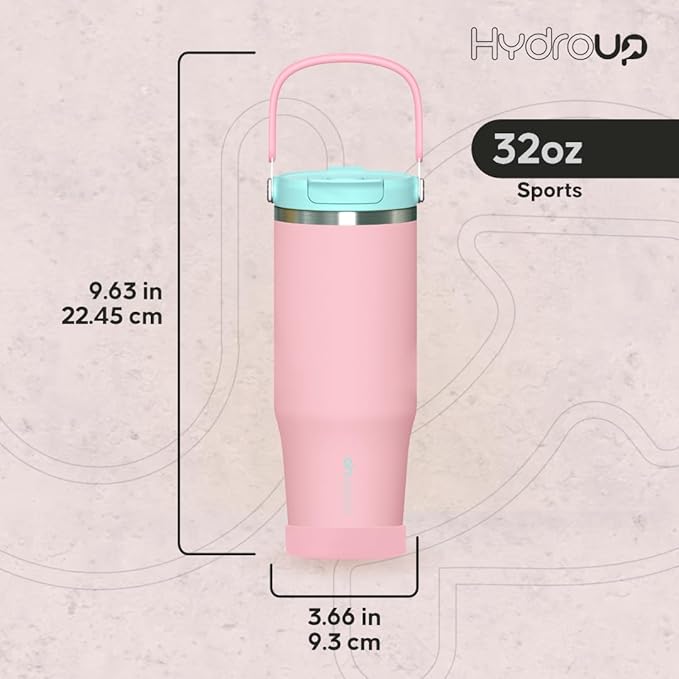 Sport Tumbler 32oz Stainless Steel Water Bottle, Vacuum Insulated with 2-in-1 Lid (Straw & Spout), Leak-Proof Reusable Travel Mug for Hot and Cold Drinks