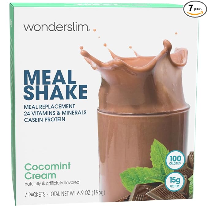 WonderSlim Meal Replacement Shake, CocoMint Cream, 15g Protein, 24 Vitamins & Minerals, Gluten Free (7ct)