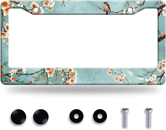 Watercolor Flowers with Birds License Plate Frame Floral Flower License Plate Frames Funny Auto Accessory Bracket Stainless Steel Beautiful License Plate for Women 6.3 x 12.3 Inch