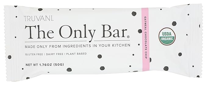 Truvani Plant Based Snack Bars | Oatmeal Chocolate Chip 1 Pack | 6g Protein | USDA Organic and Vegan | The Only Bar | Dairy, Soy, and Gluten Free | Individually Wrapped