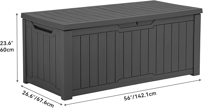 YITAHOME Outdoor Storage Box, 120 Gallon Waterproof Deck Box for Garden Tools, Patio Cushions, and Pool Accessories, Lockable, Easy Assembly, Versatile Bench or Table (Dark Gray)