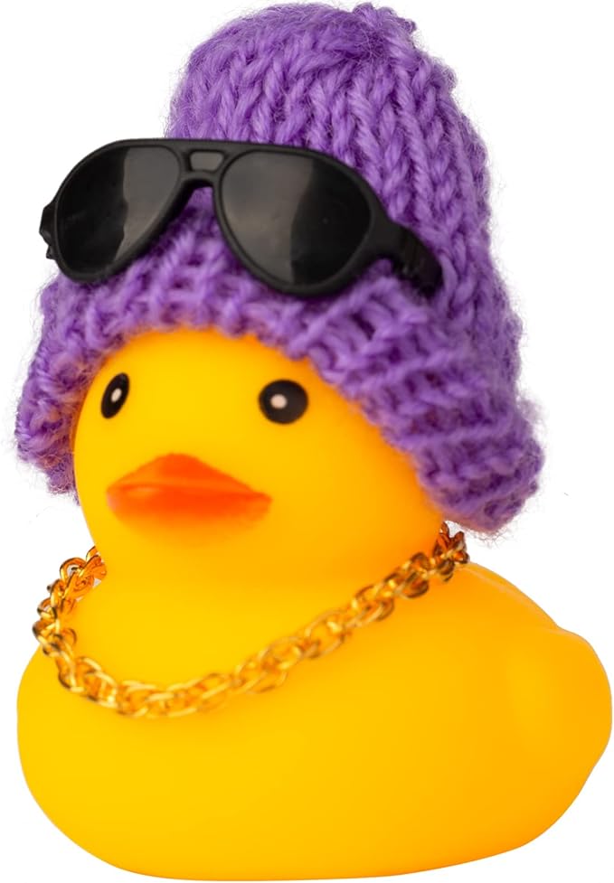 Car Rubber Duck,Yellow Duck Car Dashboard Decorations Accessories with Mini Beanie Hat Necklace and Sunglasses(W3)