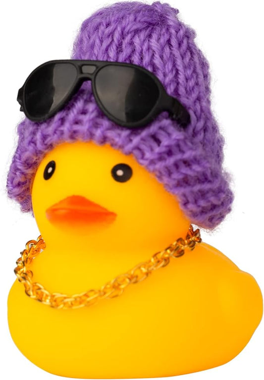 Car Rubber Duck,Yellow Duck Car Dashboard Decorations Accessories with Mini Beanie Hat Necklace and Sunglasses(W3)