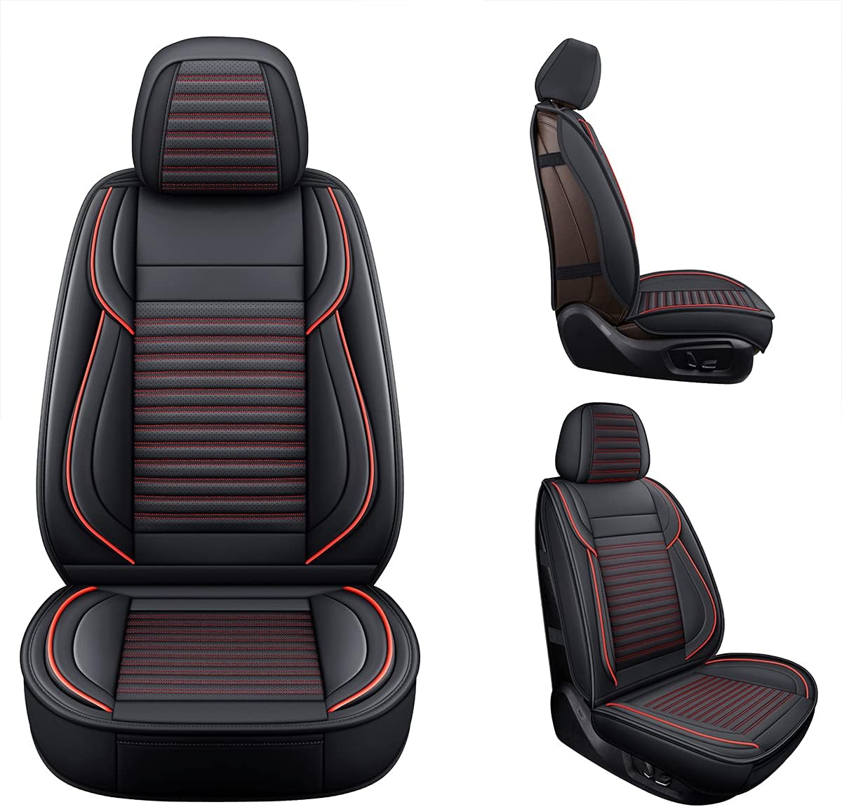 LINGVIDO Car Seat Covers,Breathable and Waterproof Faux Leather Automotive Seat Covers for Cars SUV Pick-up Truck Sedan,Universal Anti-Slip Driver Seat Cover with Backrest (Front Seat, Red)