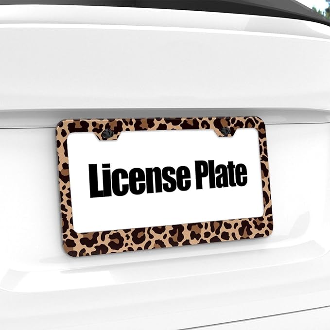 Leopard Print License Plate Covers, Cheetah License Plate Frame, Aluminum License Plate Holders, Women & Men Car Tag Frame with Screws, 6 X 12 in