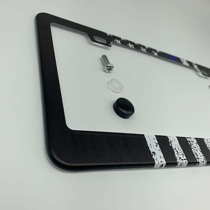 Thin Blue Line with American Flag Design Patriotic License Plate Frame Cover for Men/Women, Powder Coated Stainless Steel Auto Car Tag Frame with 2 Holes & Free Screws