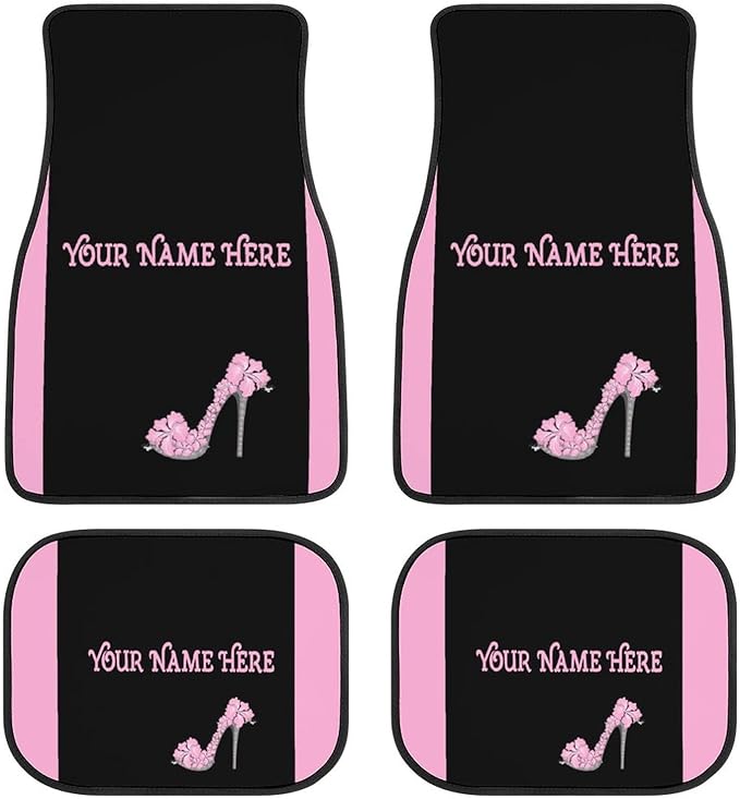 Pink High Heels Car Floor Mats 4 Pieces Custom Floor mats for Cars Personalized Car Mats for Women SUV Sedan Truck Van with Text and Name