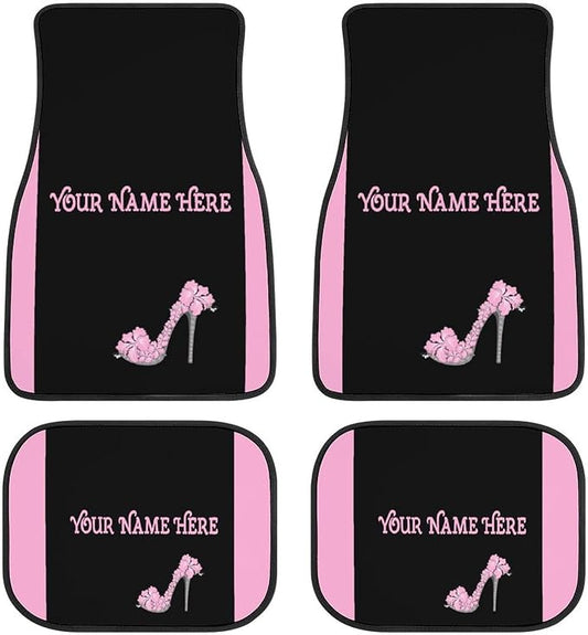 Pink High Heels Car Floor Mats 4 Pieces Custom Floor mats for Cars Personalized Car Mats for Women SUV Sedan Truck Van with Text and Name