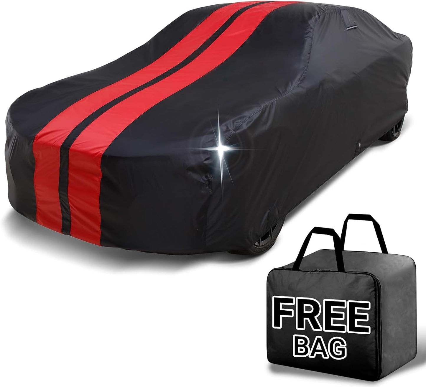 iCarCover Custom Car Cover for Chevy Metro (1998-2000) Waterproof All Weather Rain Snow UV Sun Protector Full Exterior Indoor Outdoor Car Cover (Stripe - Black/Red)