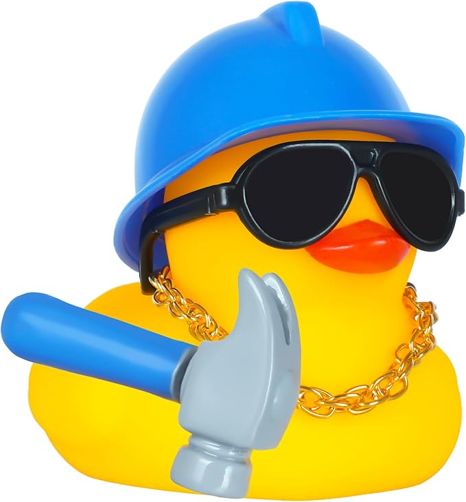 Funny Rubber Ducks for Car Dashboard Assembled Tool Duck with Glasses Hard Hat & Hammer - Rubber Duck car Ornaments for Dashboard, Office, Home Decor for Men & Women