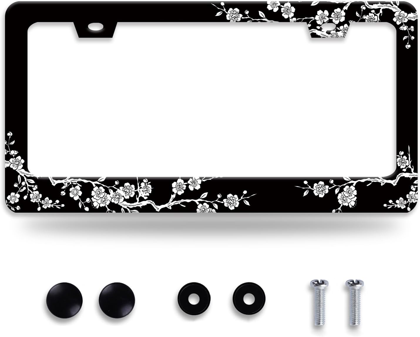 Cherry Blossoms License Plate Frame Beautiful Floral License Plate Frames for Car Decorative Parts Stainless Stee License Plate for Standard Us Canada Funny License Plate Holder 12x6 in for Men Women