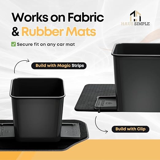 Car Trash Can 2L with Stability Wings & Velcro for Extra Stability ??Magic Strip & Clip for Fabric & Rubber Mats ??Durable Plastic, Easy Pull Trash Bags Included ??Black