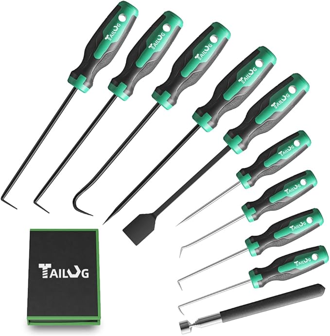 10 In 1 Heavy Duty Hook and Pick Set,9Pcs Precision Scraper Gasket Scraping Hose Removal Puller Hook,Car Auto Oil Seal/O-Ring Seal Gasket Pick Hook Puller Remover, Electronics Hand Tool Set