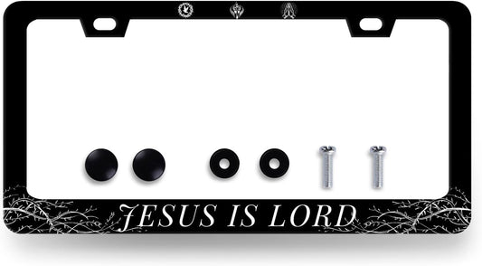 Jesus is Lord License Plate Frame Christian License Plate Holder Stainless Steel Funny Design with 2 Holes and Screws 12.3" x 6.3"