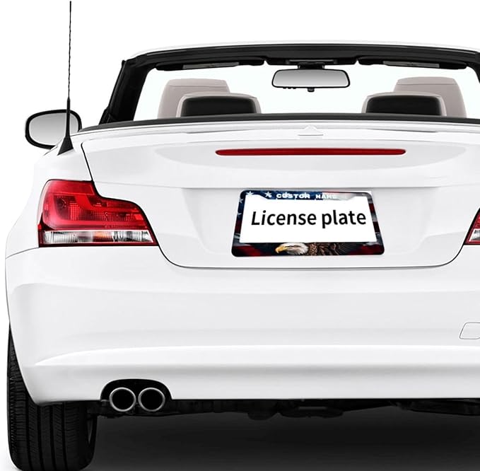 Custom License Plate Frame American USA Flag 2 Pack Personalized Add Text Black Custom License Plate Frame with Standard Us Canada Vehicles 12.3 X 6.3in