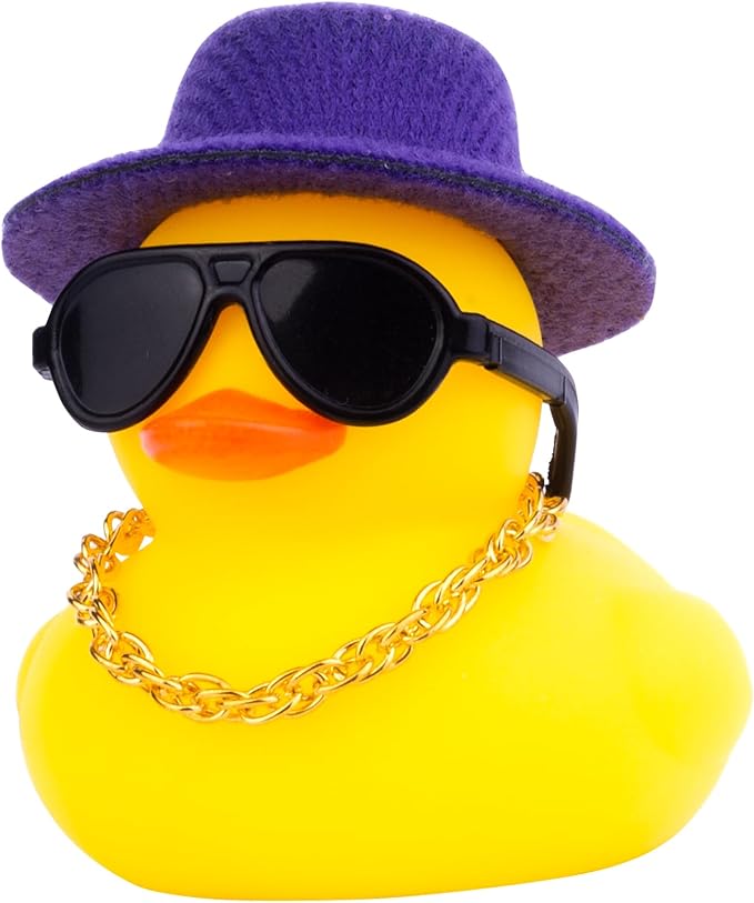 Rubber Duck Car Ornaments Duck Car Dashboard Decorations Accessories with Mini Top Hat Necklace and Sunglasses(T5)